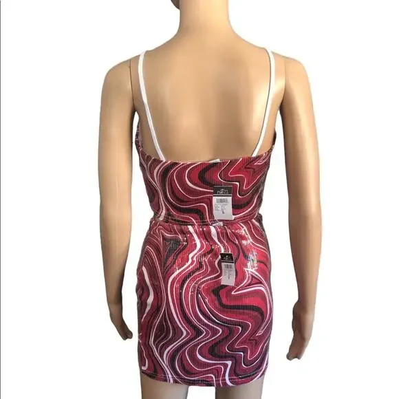 NWT Rue21 Crop Top Mini Skirt Set 2 Piece Set S Red Retro Sequin Halter Mini Y2K - Picture 2 of 10